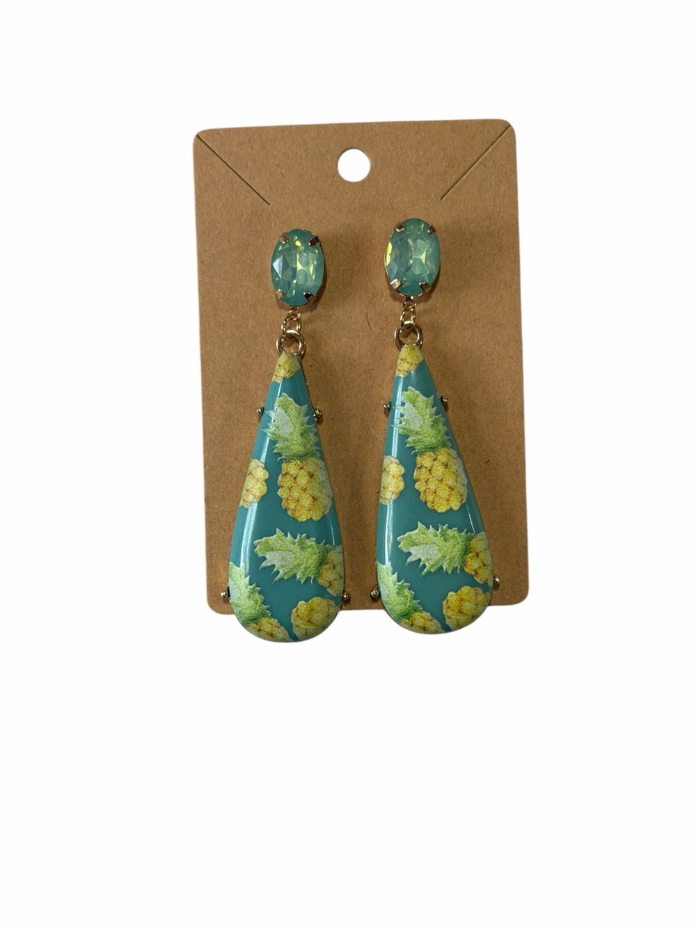 Teardrop Pineapple Print Dangle Earrings - Teal